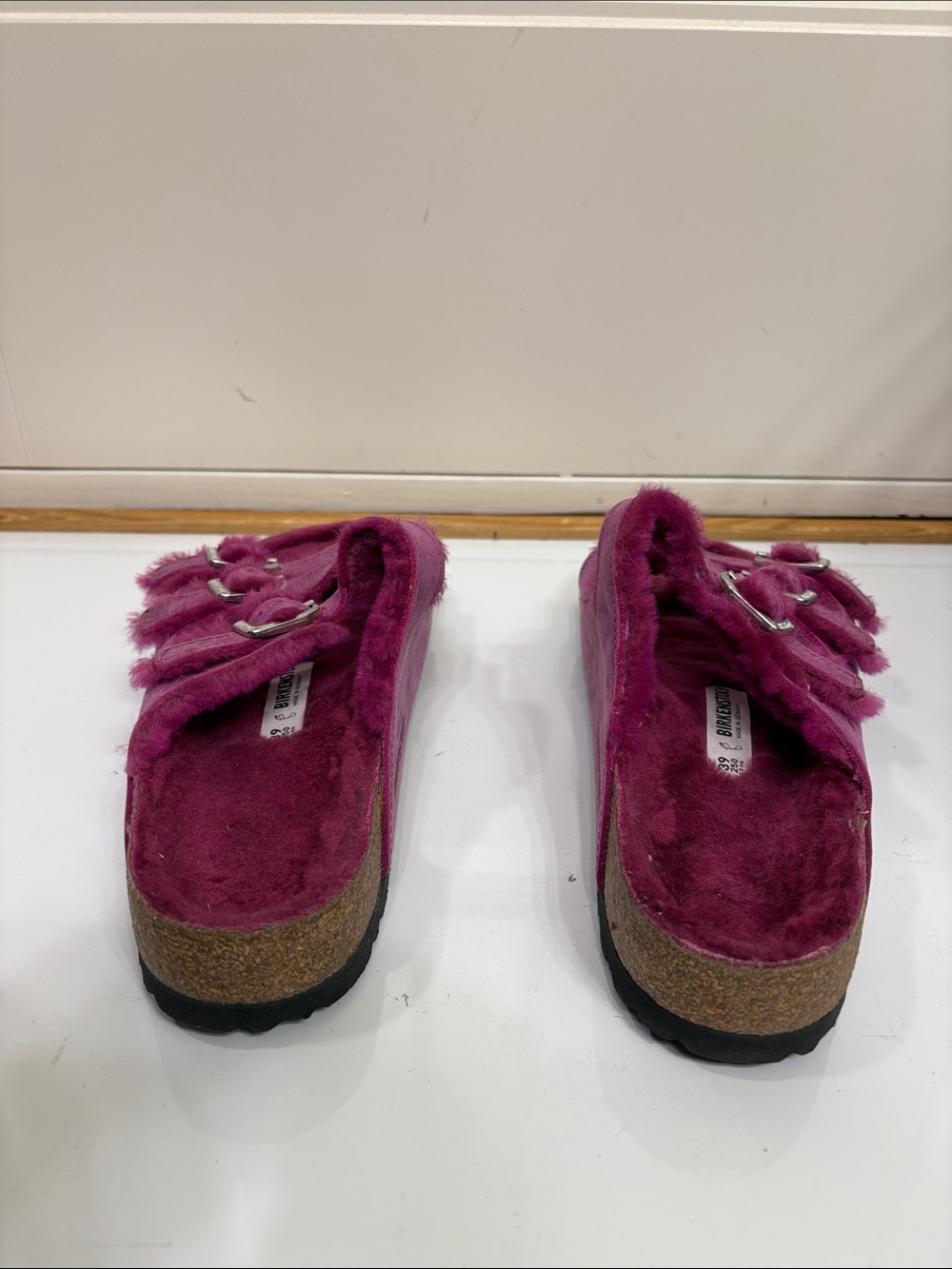 Birkenstock Arizona Shearling Triple-Strap Sandals - Fuchsia - Picture 5 of 11